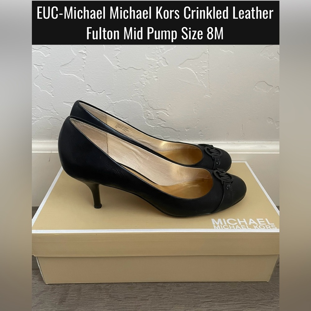 EUC-Michael Michael Kors Crinkled Leather Fulton Mid Pump Size 8M- Black